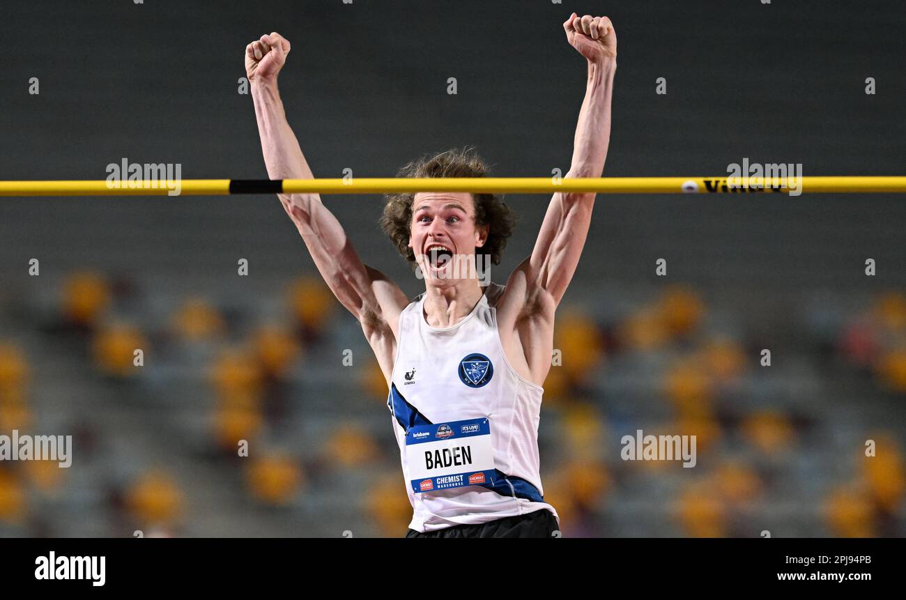 Joel Baden celebrates after clearing the bar and winning the Mens High