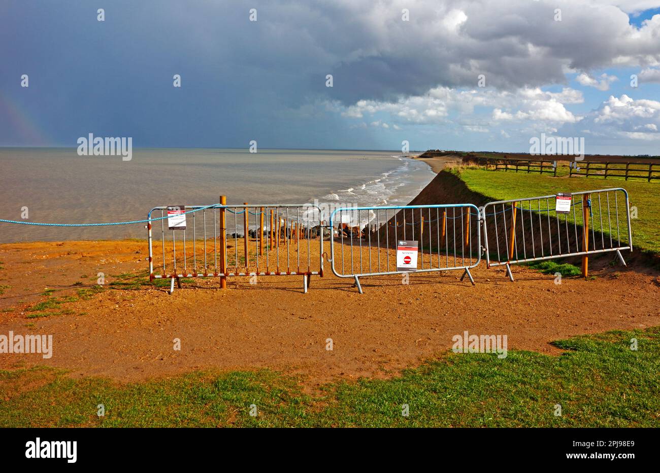 A view of barriers blocking off access to the beach on the Norfolk ...