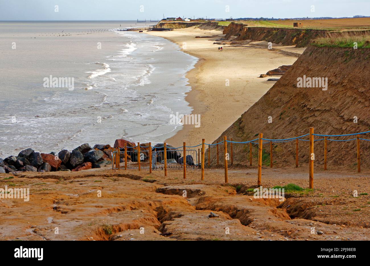 A view of blocked access to the beach with barriers due to coast ...