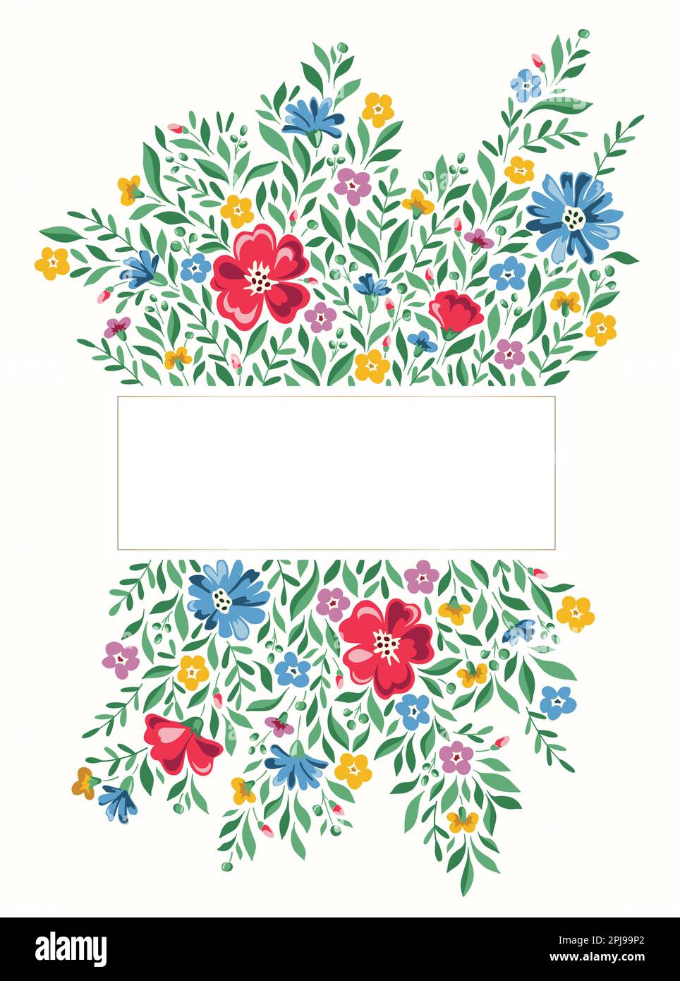 Colorful Chintz Romantic Meadow Wildflowers Vector Rectangular Frame Stock Vector