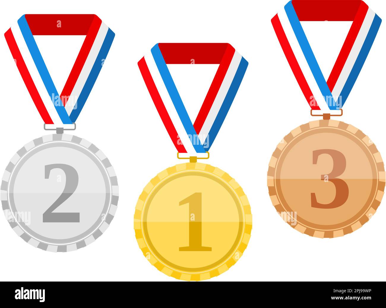 Golden silver and bronze medals with ribbons, vector eps10 illustration ...