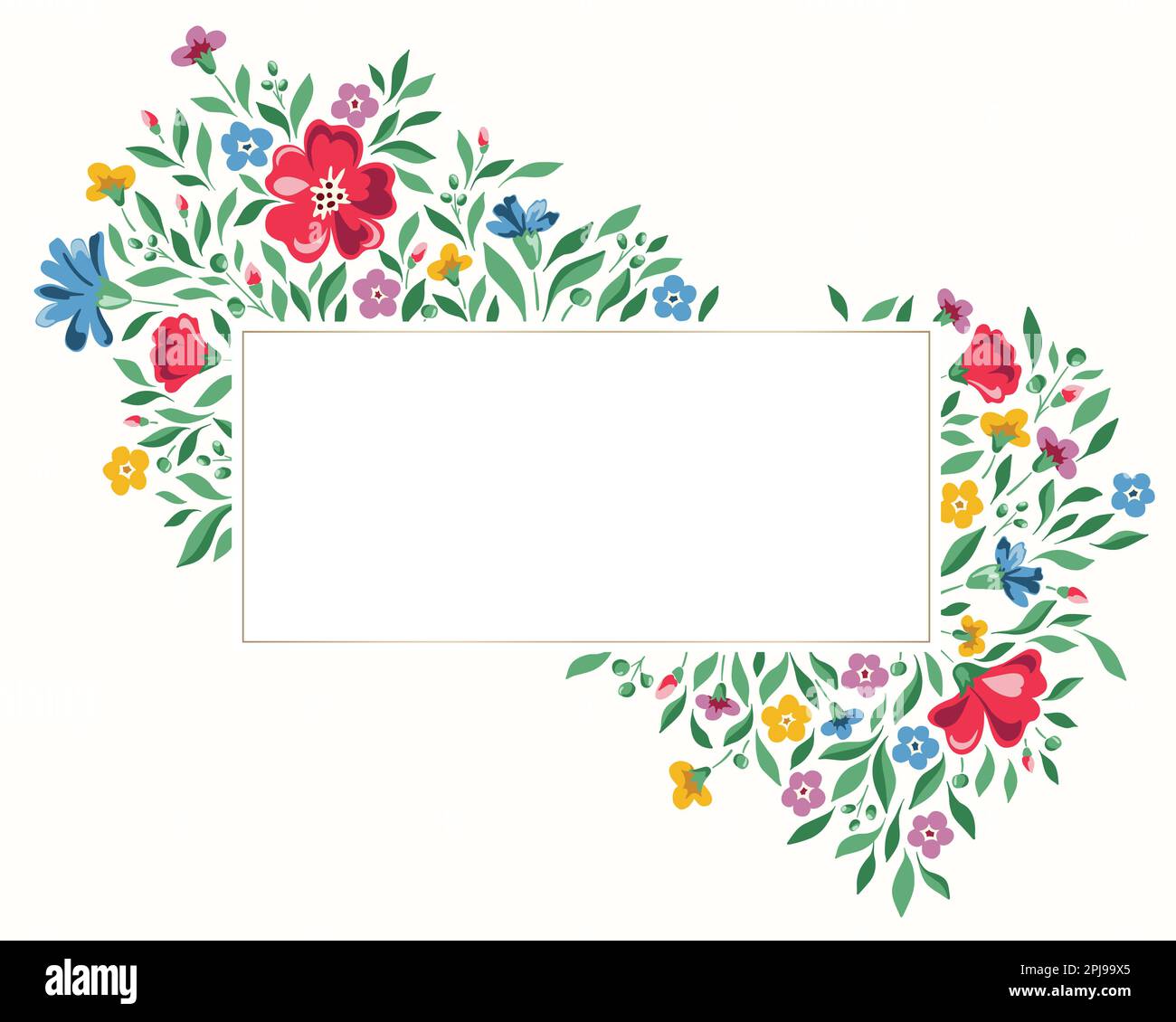 Colorful Chintz Romantic Meadow Wildflowers Vector Rectangular Frame Stock Vector
