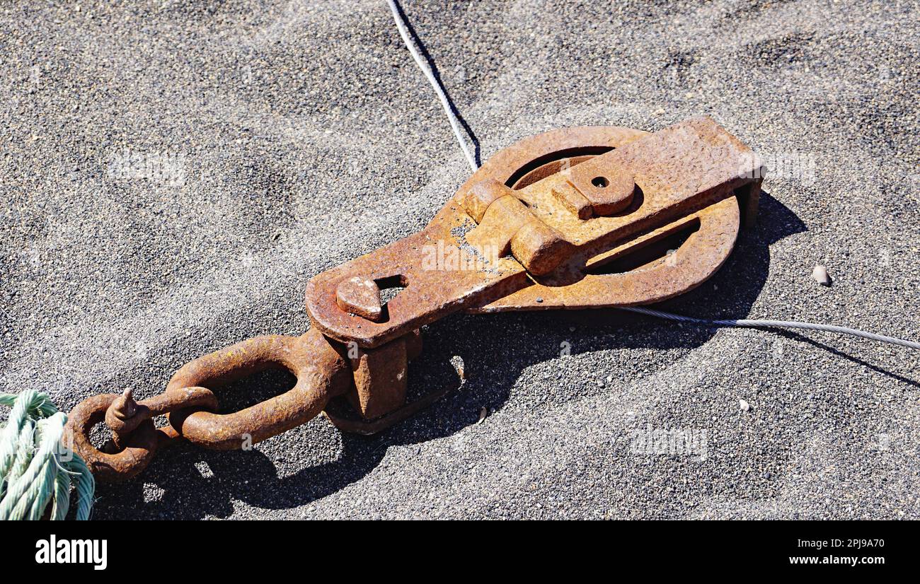 Curriola or pulley to hold on the volcanic sand Stock Photo