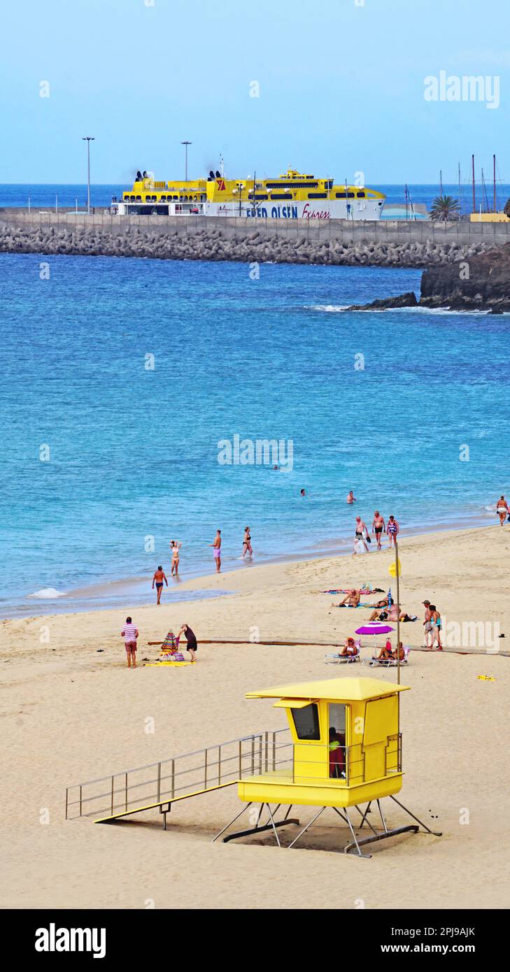 Morro Jable Beach In Jandia Fuerteventura Las Palmas Canary Islands Spain Europe Stock