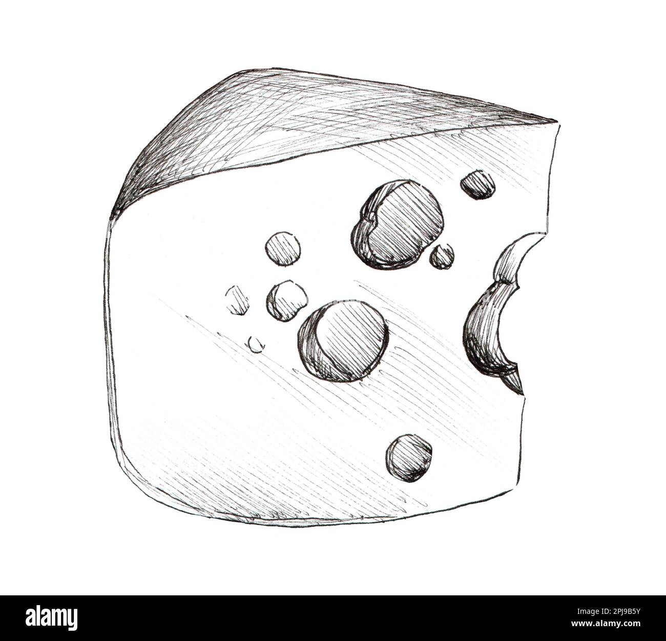 Graphic drawing of cheese. Slice of cheddar, parmesan, enmental. Hand