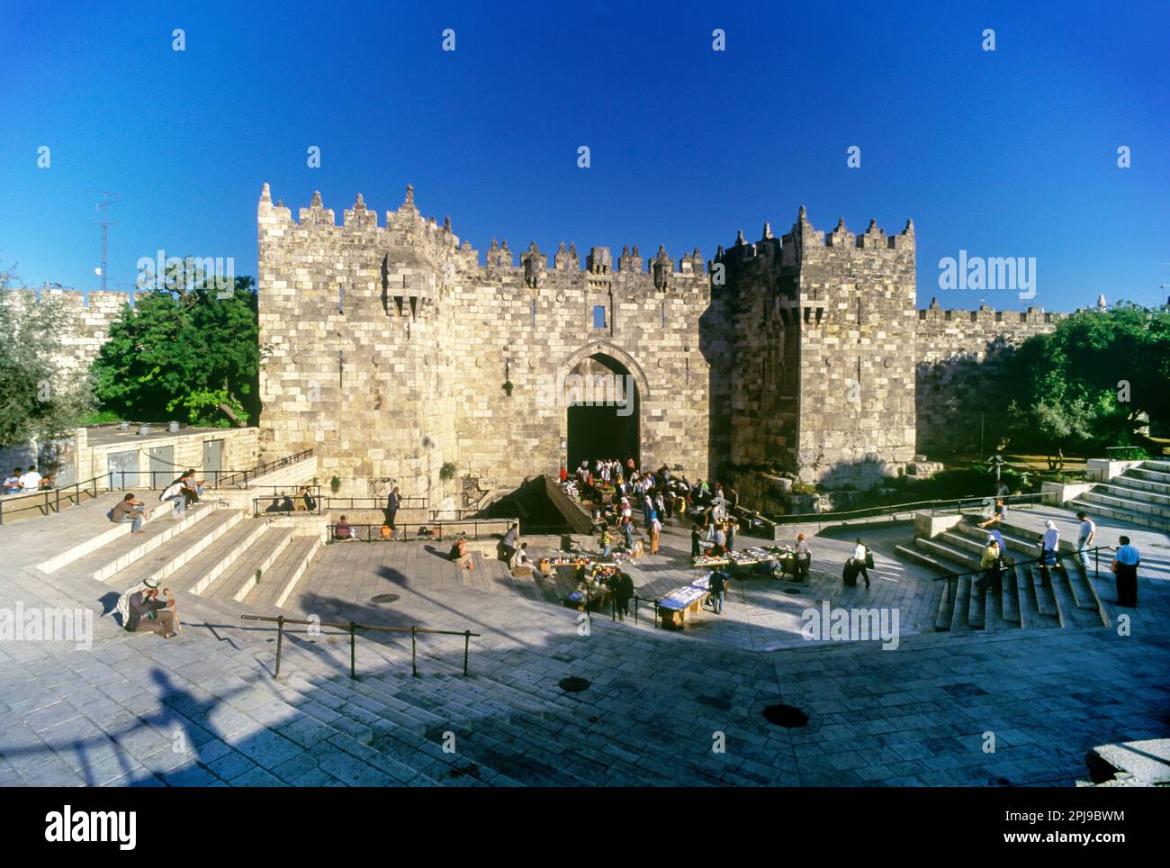 STREET SCENE DAMASCUS GATE OLD CITY WALLS JERUSALEM ISRAEL Stock Photo