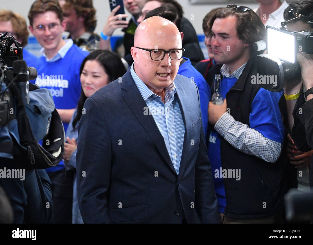 Federal opposition leader Peter Dutton are seen and during a Liberal Party  by-election function at Knox Italian Community Club in Melbourne, Saturday,  April 1, 2023. The Victorian seat of Aston held a