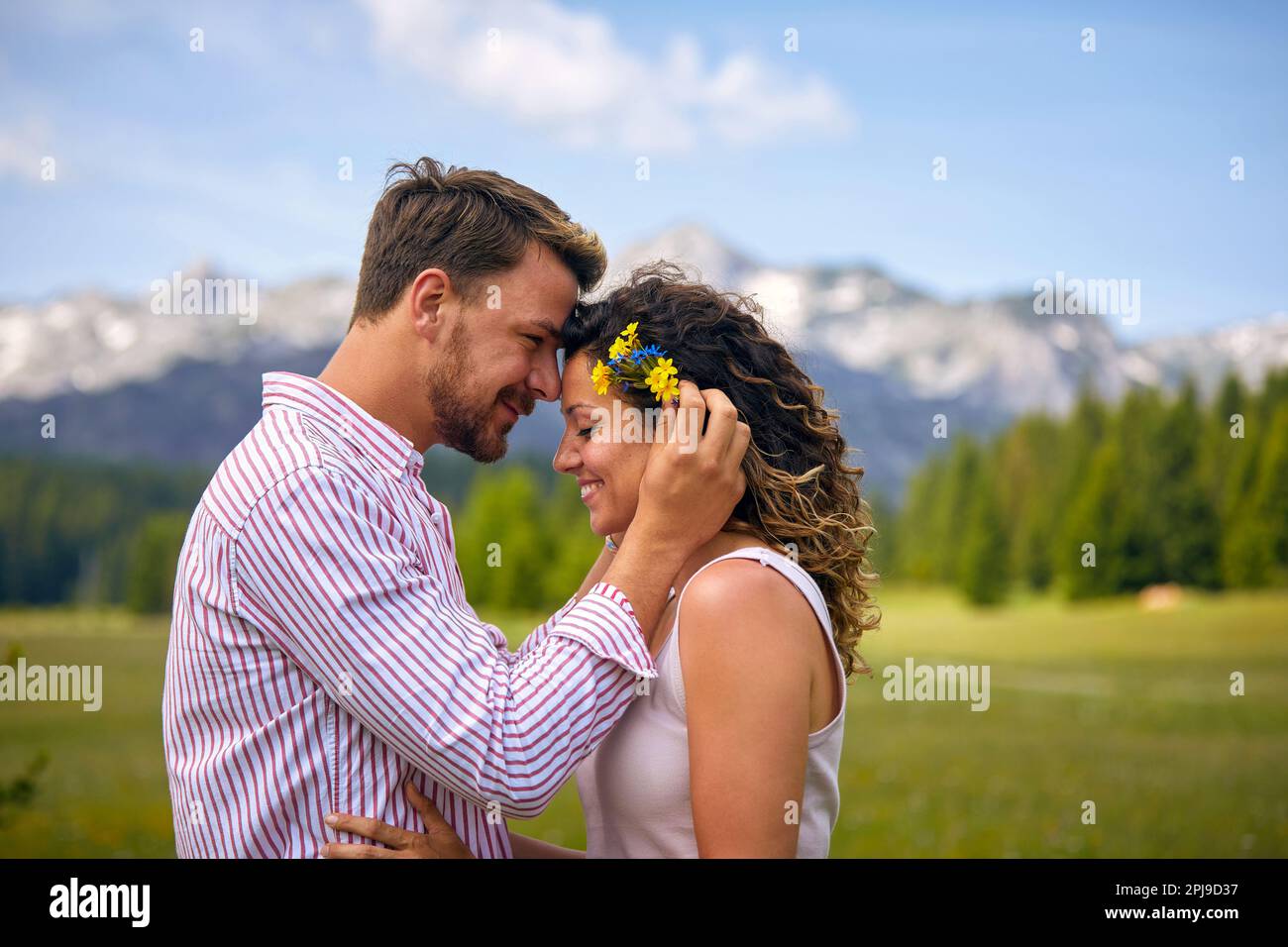 Young lovely man and woman enjoying together.lifestyle, love and travel concept Stock Photo