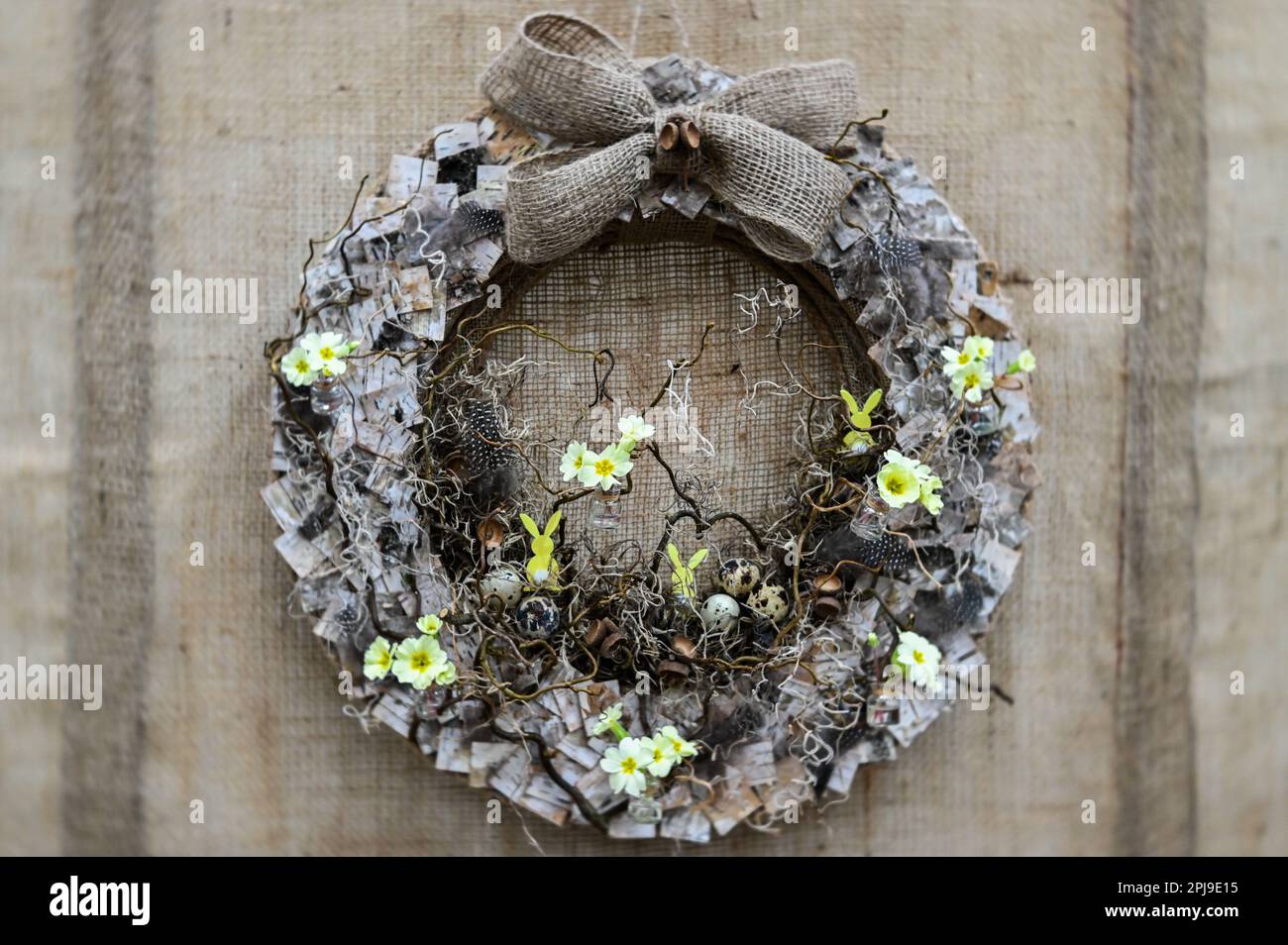 Wadebridge, Cornwall, UK. 1st April 2023. Cornwall Spring Flower Show.  One of the easter wreaths at the Cornwall garden society spring flower which opened on Saturday. Credit Simon Maycock / Alamy Live News. Stock Photo