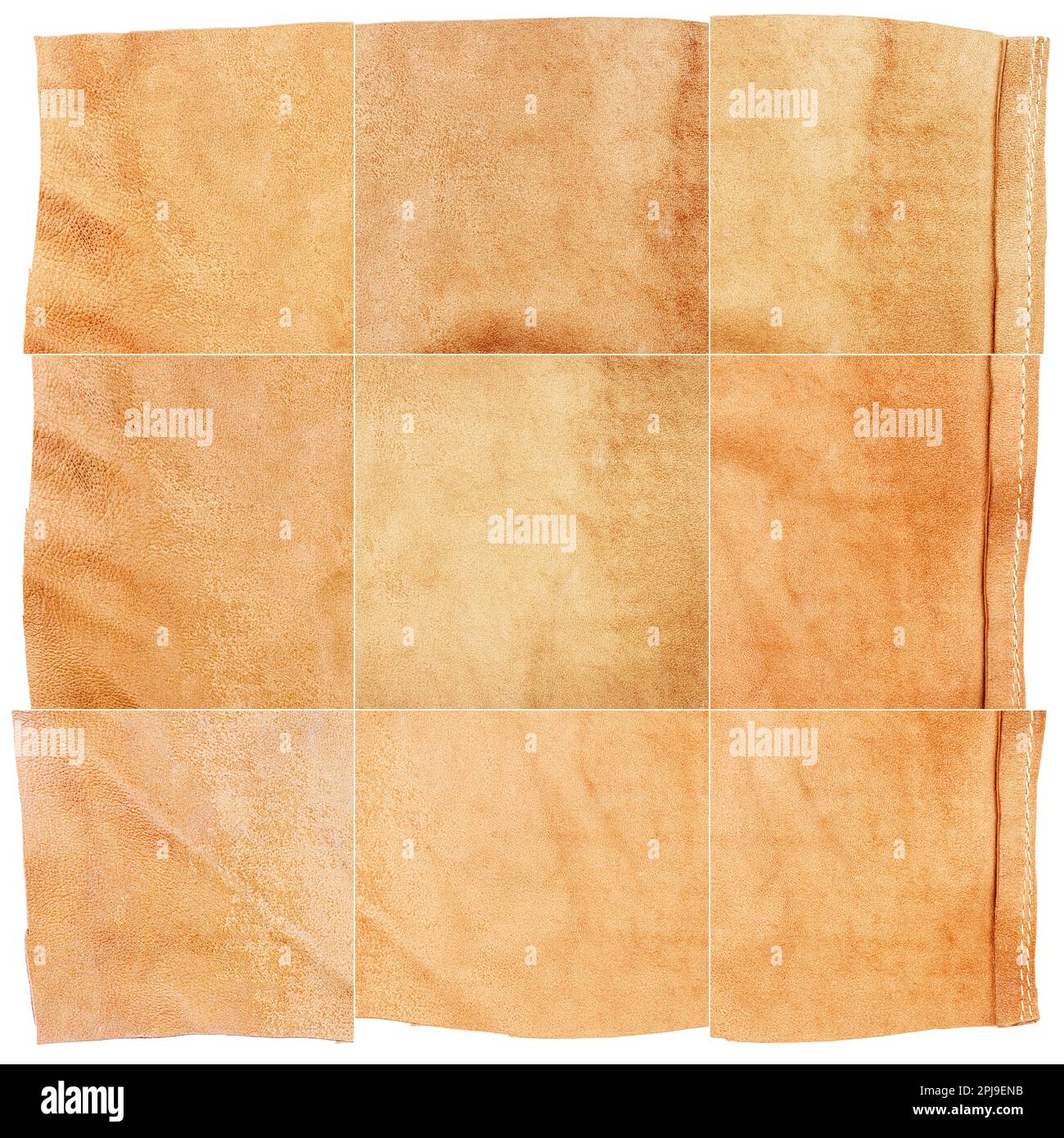 Collection of brown leather textures isolated on white background