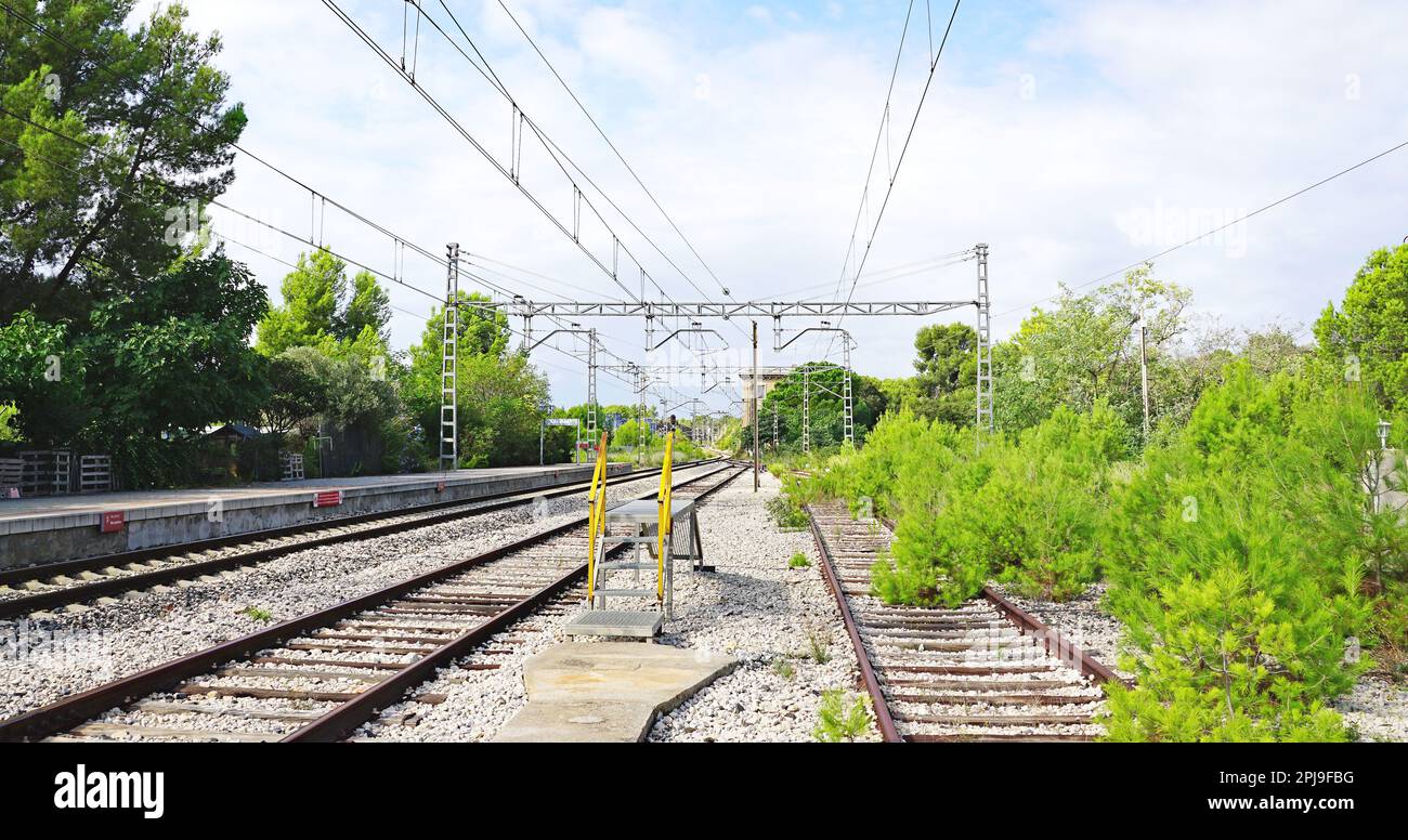 Arc de Berá railway station and tracks, Tarragona, Catalunya, Spain