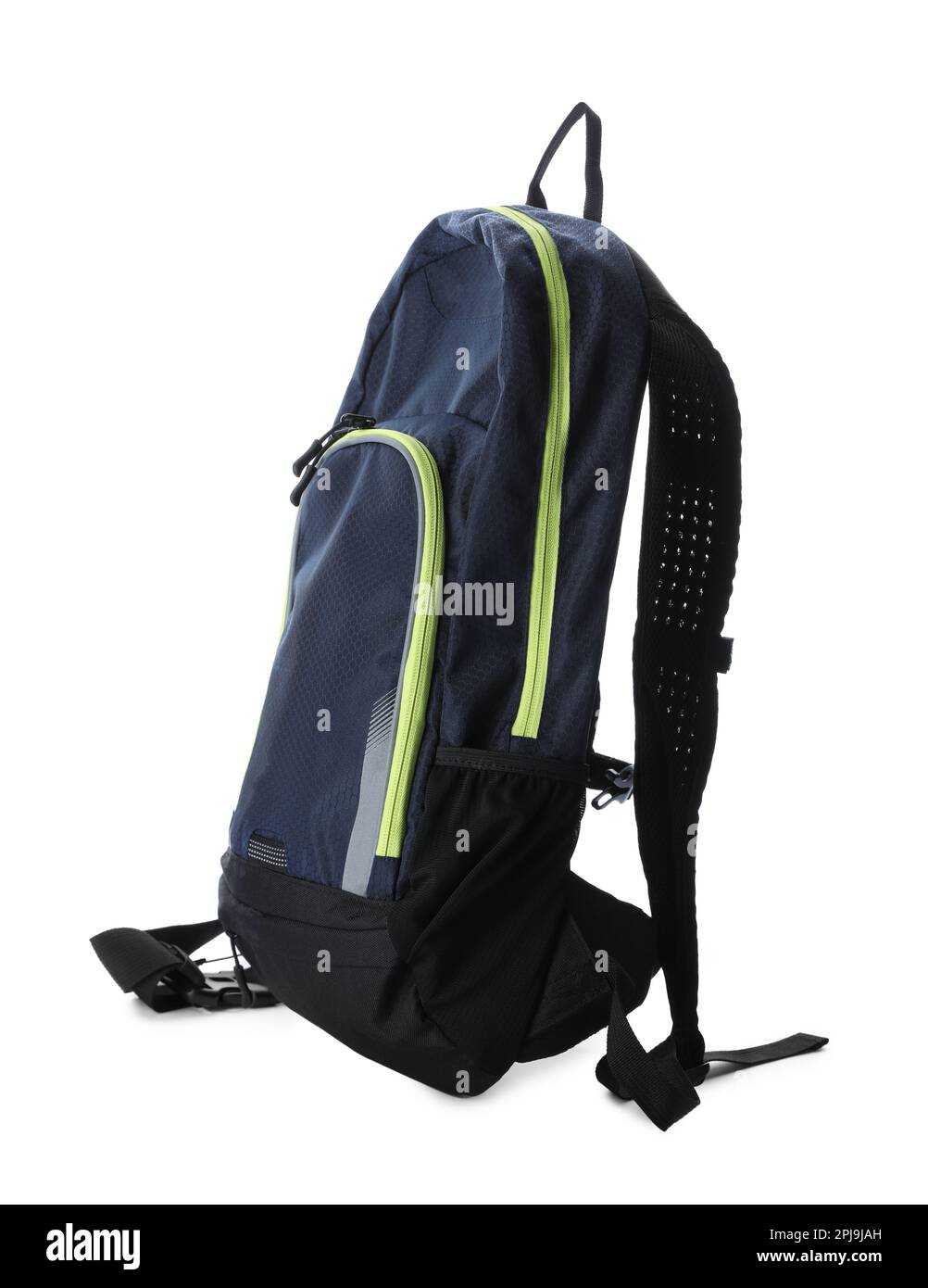 Stylish new black backpack isolated on white Stock Photo