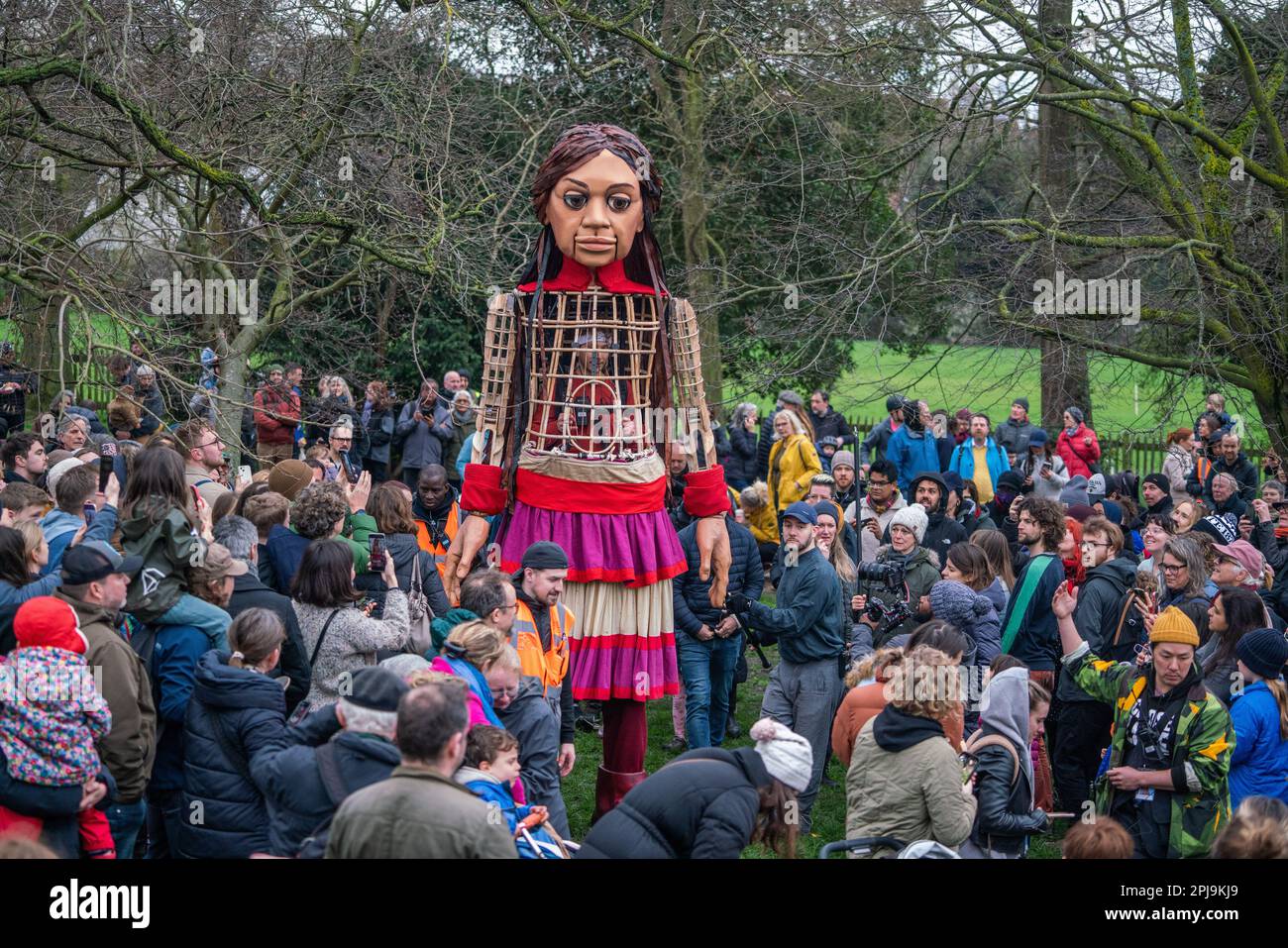 London UK 1 April 2023. Little Amal a 3.5m animatronic giant puppet of ...