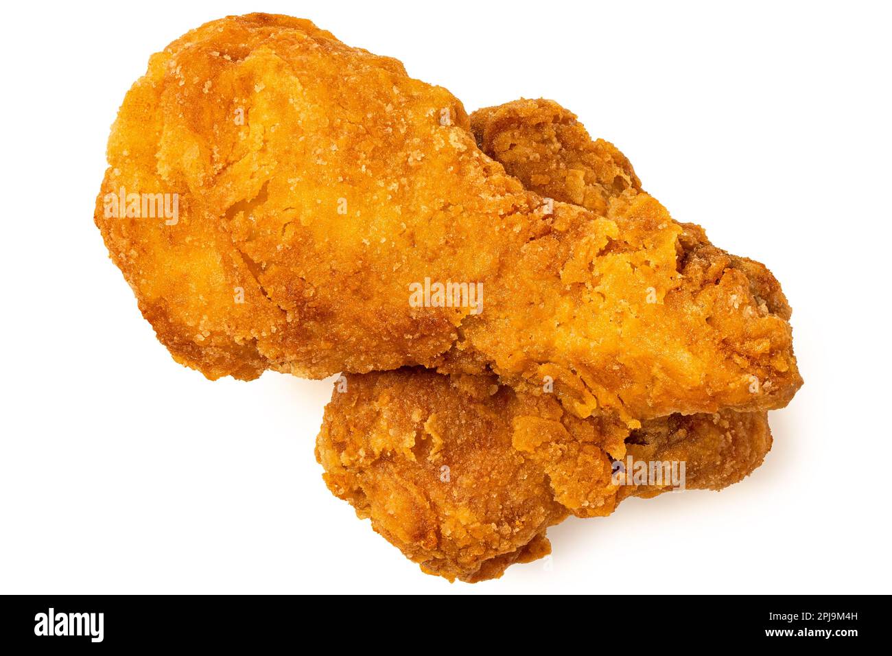 Crispy fried chicken pieces, drumstick and thigh, isolated on white