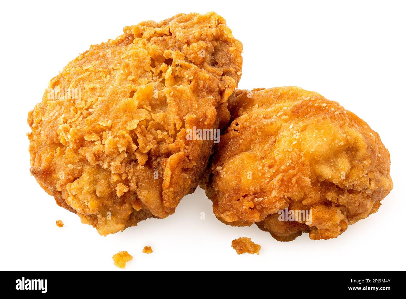 Crispy fried chicken pieces, drumstick and thigh, isolated on white