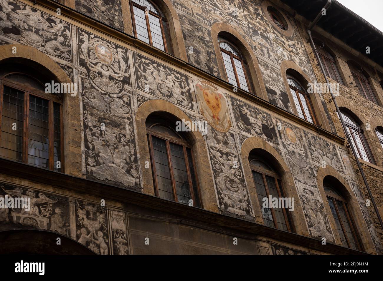 Palazzo di Bianca Cappello with its unique facade decoration. Florence, Italy Stock Photo