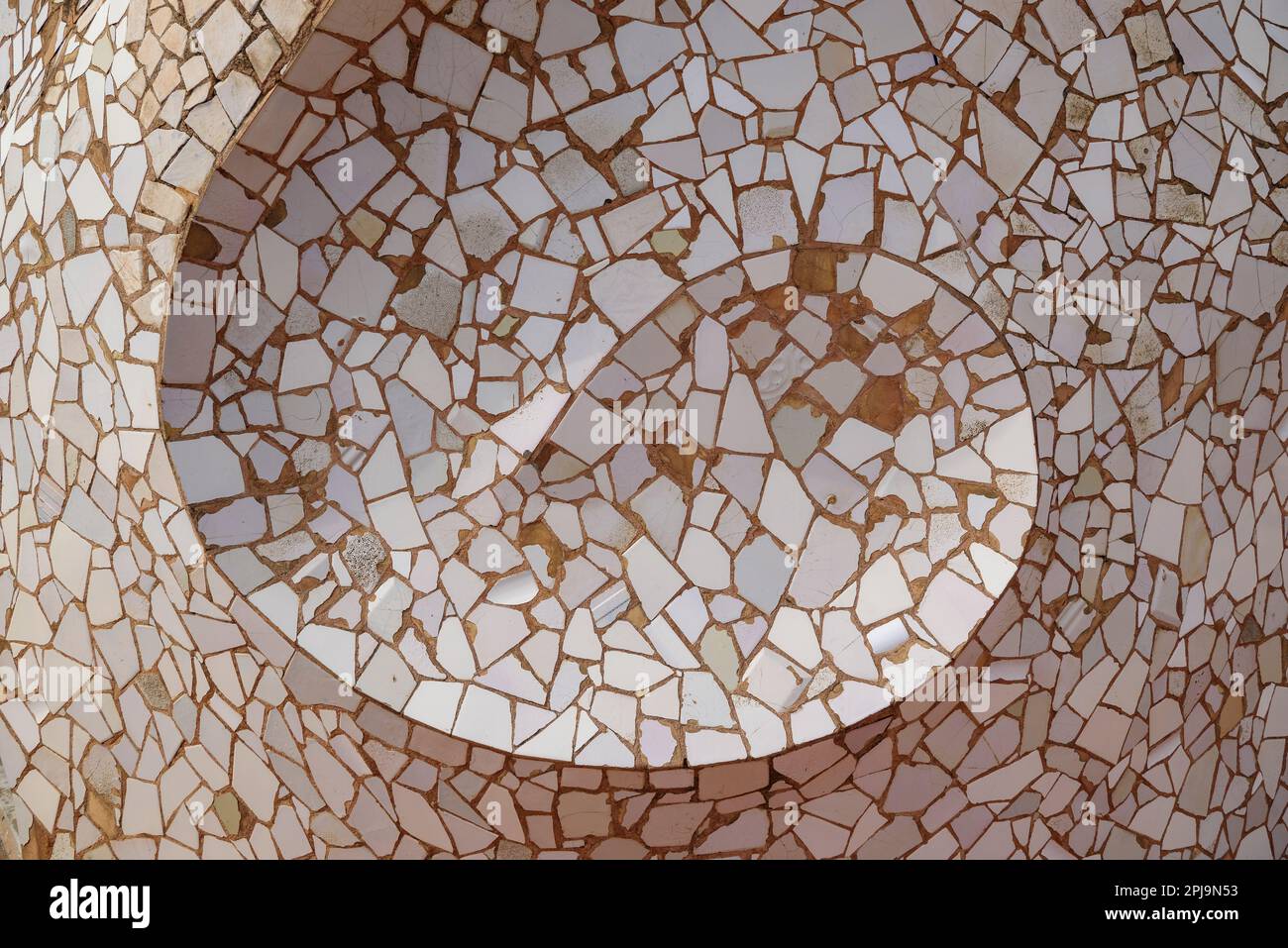 Helical-shaped details in the trencadís of one of the skylights/staircases on the rooftop terrace of Casa Milà - La Pedrera. Barcelona Catalonia Spain Stock Photo