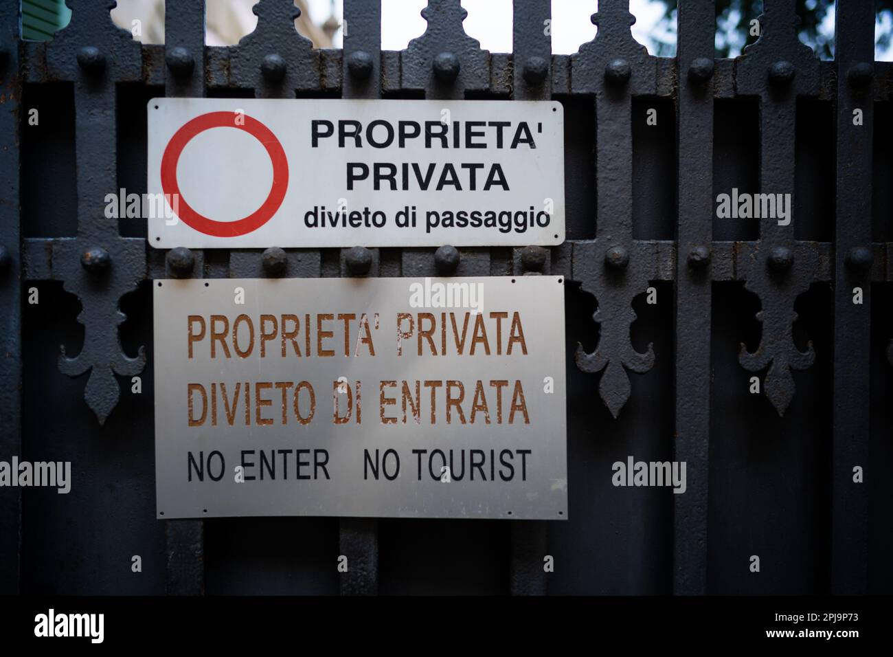 No Tourist sign on a gate in Florence, Italy Stock Photo