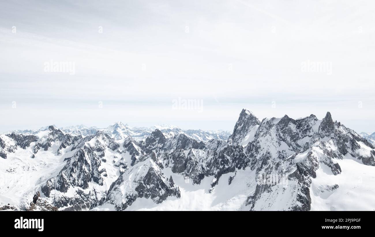 Mountain peaks in the French Alps in Europe. A wonderful high altitude landscape with white