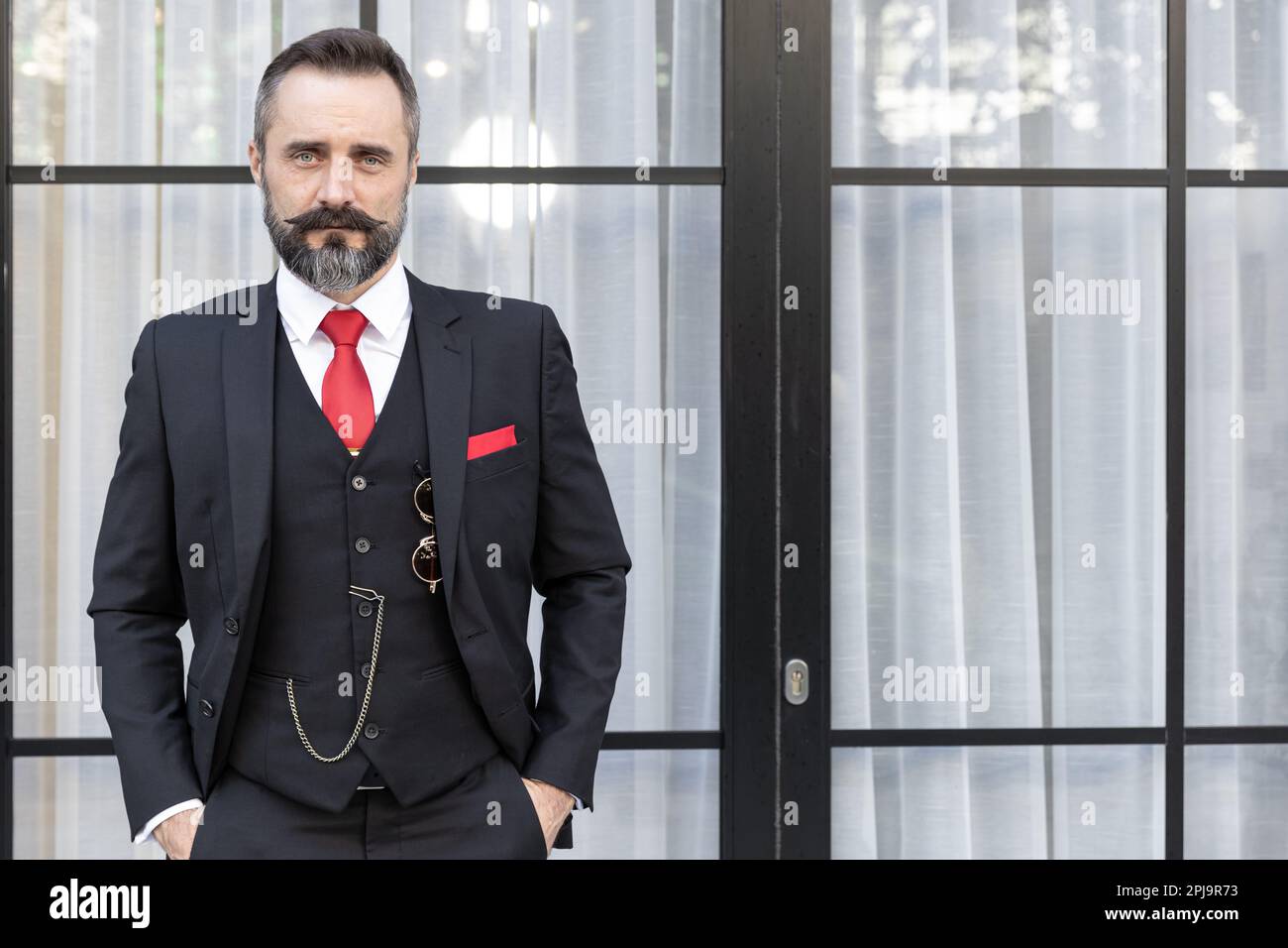 Portrait hispanic latin moustache gentlemen fashion stylish dressing