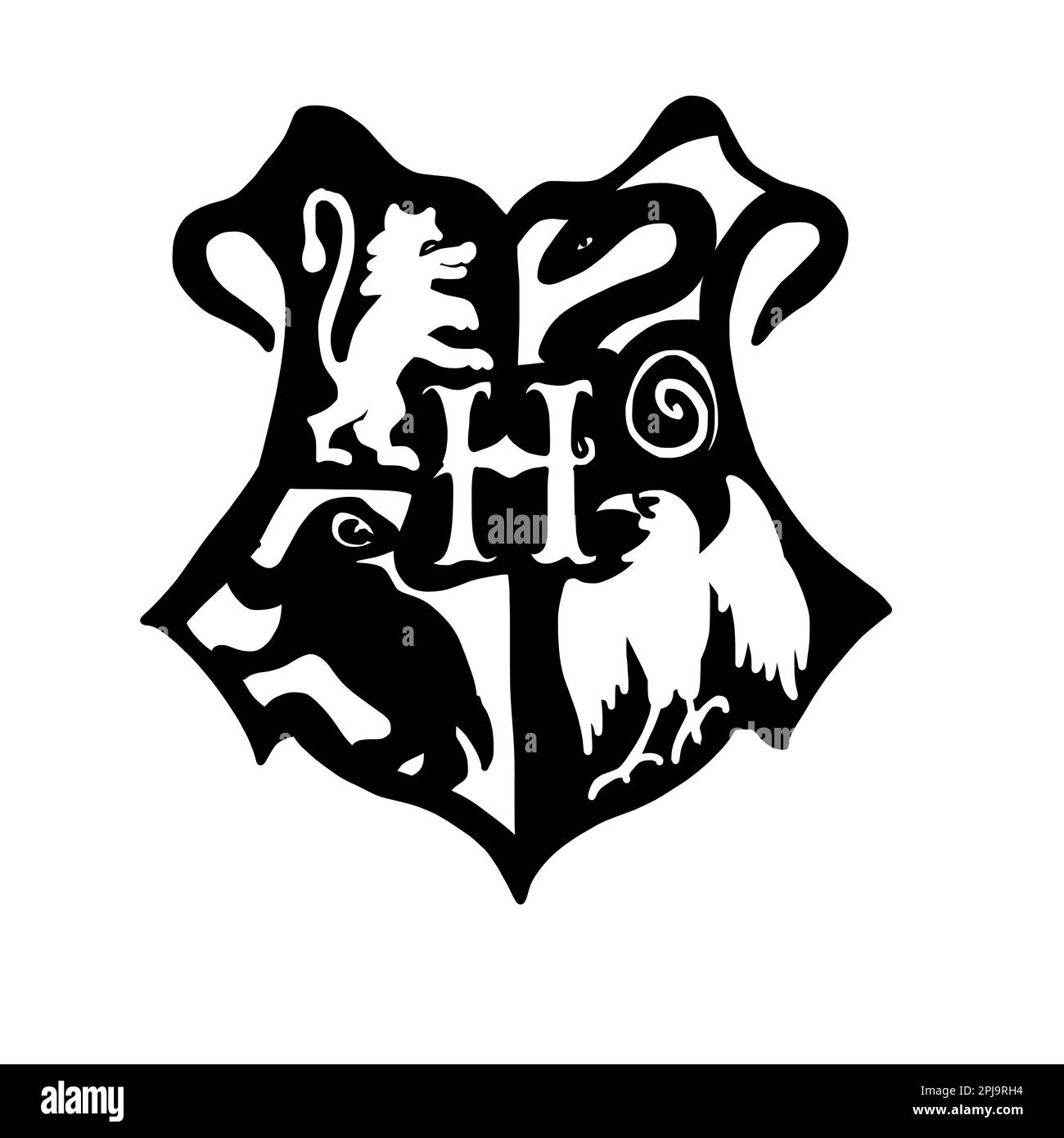 Harry Potter Hogwarts logo in cartoon doodle style. Vector illustration isolated on white background. Stock Vector
