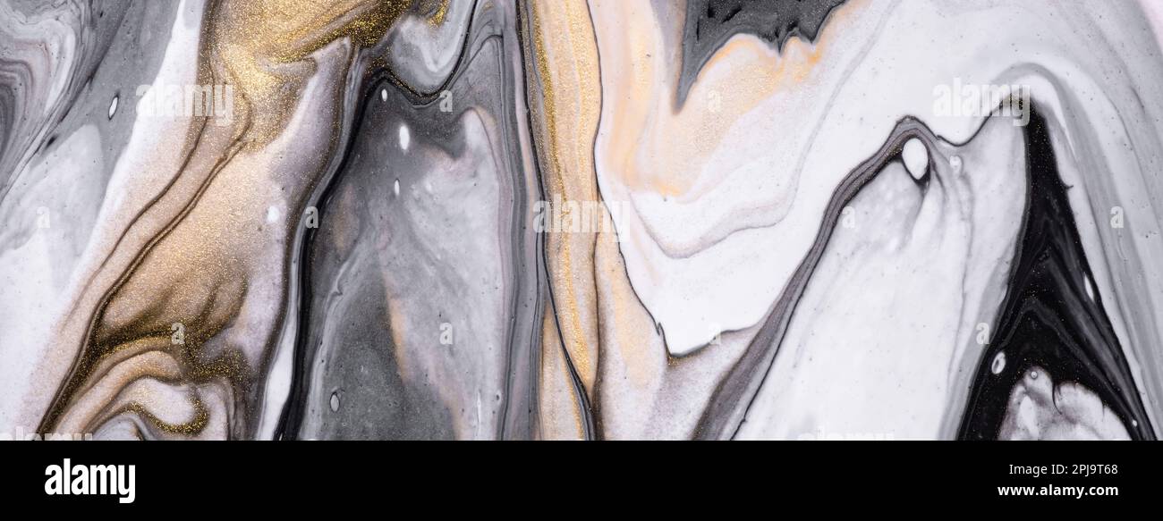 Abstract fluid art background black and white colors. Liquid marble ...