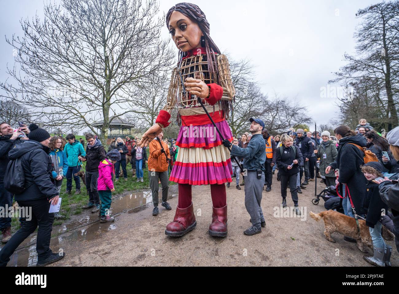 London UK 1 April 2023. Little Amal a 3.5m animatronic giant puppet of