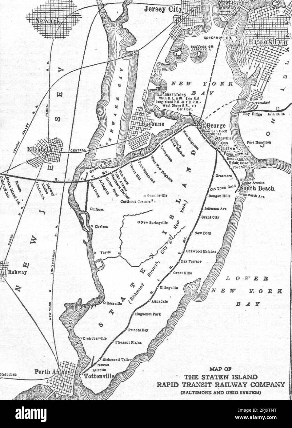 Staten Island Rapid Transit (B&O) system map in 1952, showing freight