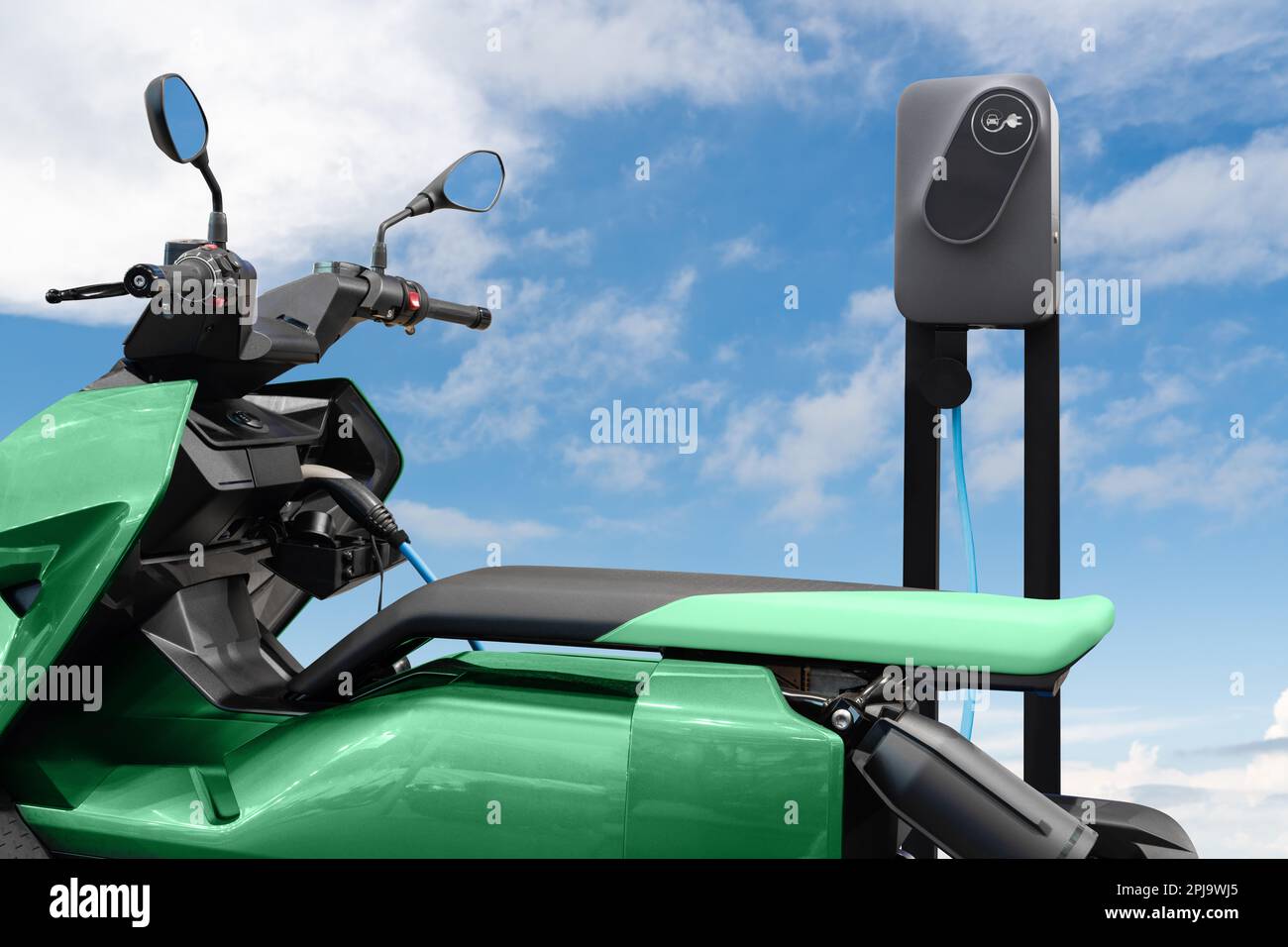 Electric scooter with charging station. High quality photo Stock Photo