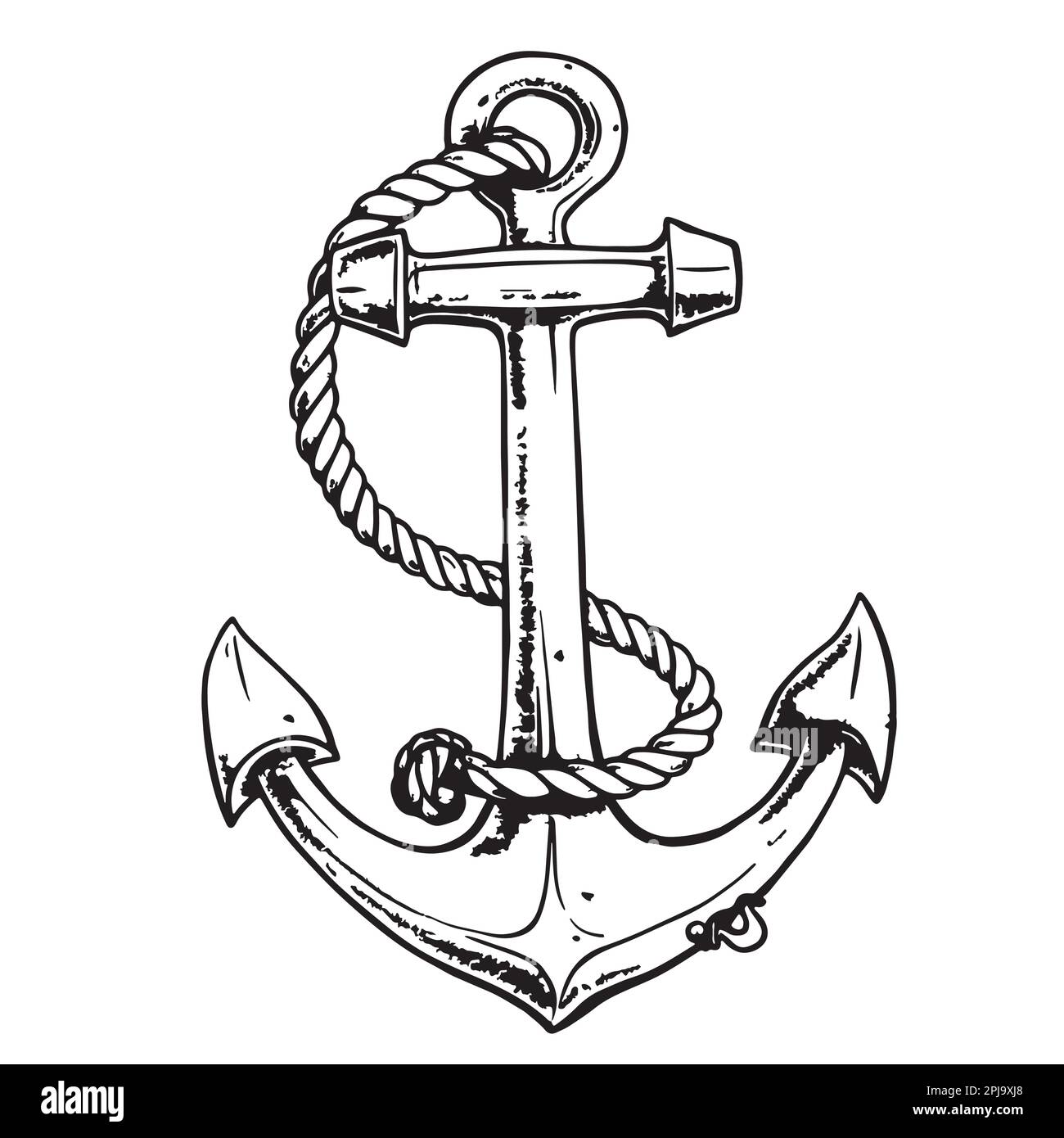 Anchor with rope hand drawn sketch illustration Stock Vector