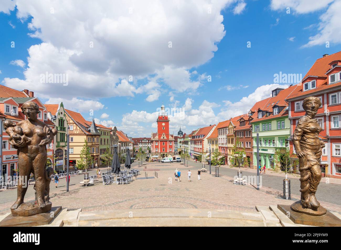 Gotha square Hauptmarkt, Old Town Hall, on the balustrade of the horse