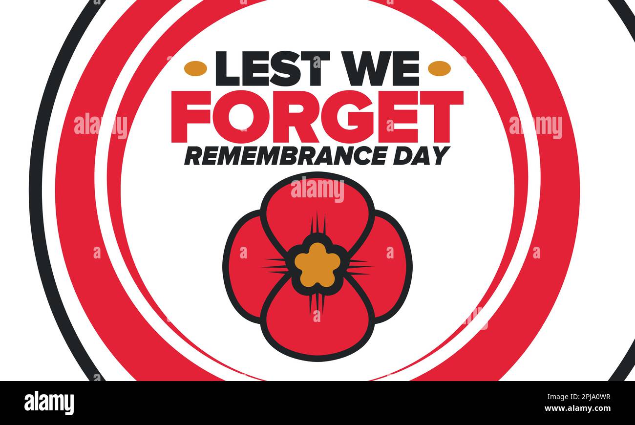 Remembrance Day Lest we Forget poppy flowers icon for 11 November Anzac  Australian, Canadian and Commonwealth armistice and freedom commemoration.  Vec Stock Vector Image & Art - Alamy