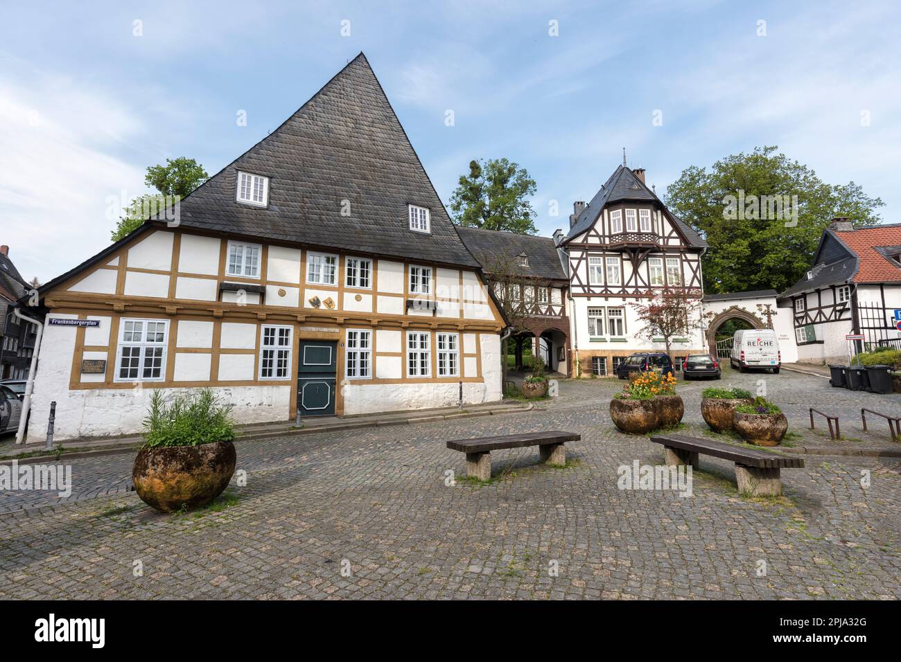 Charming historic medieval half timbered buildings in Frankenbergerplan
