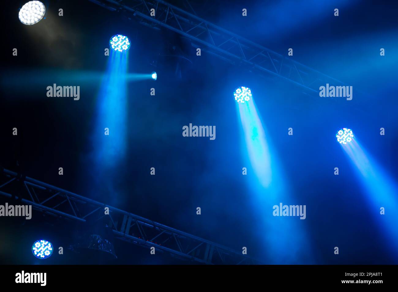 Lights show. Lazer show night light with smoke and lights Stock Photo