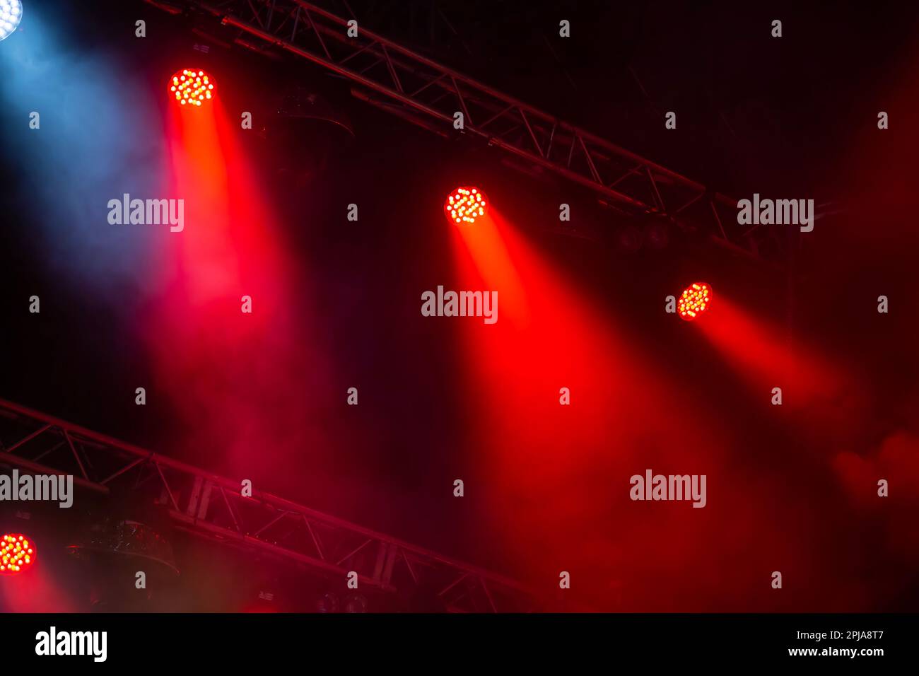 Lights show. Lazer show night light with smoke and lights Stock Photo