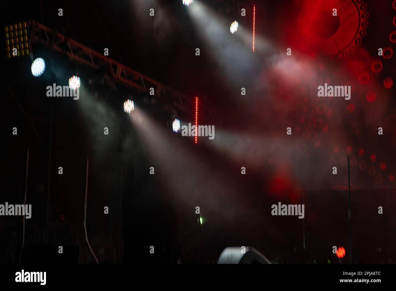 Lights show. Lazer show night light with smoke and lights Stock Photo