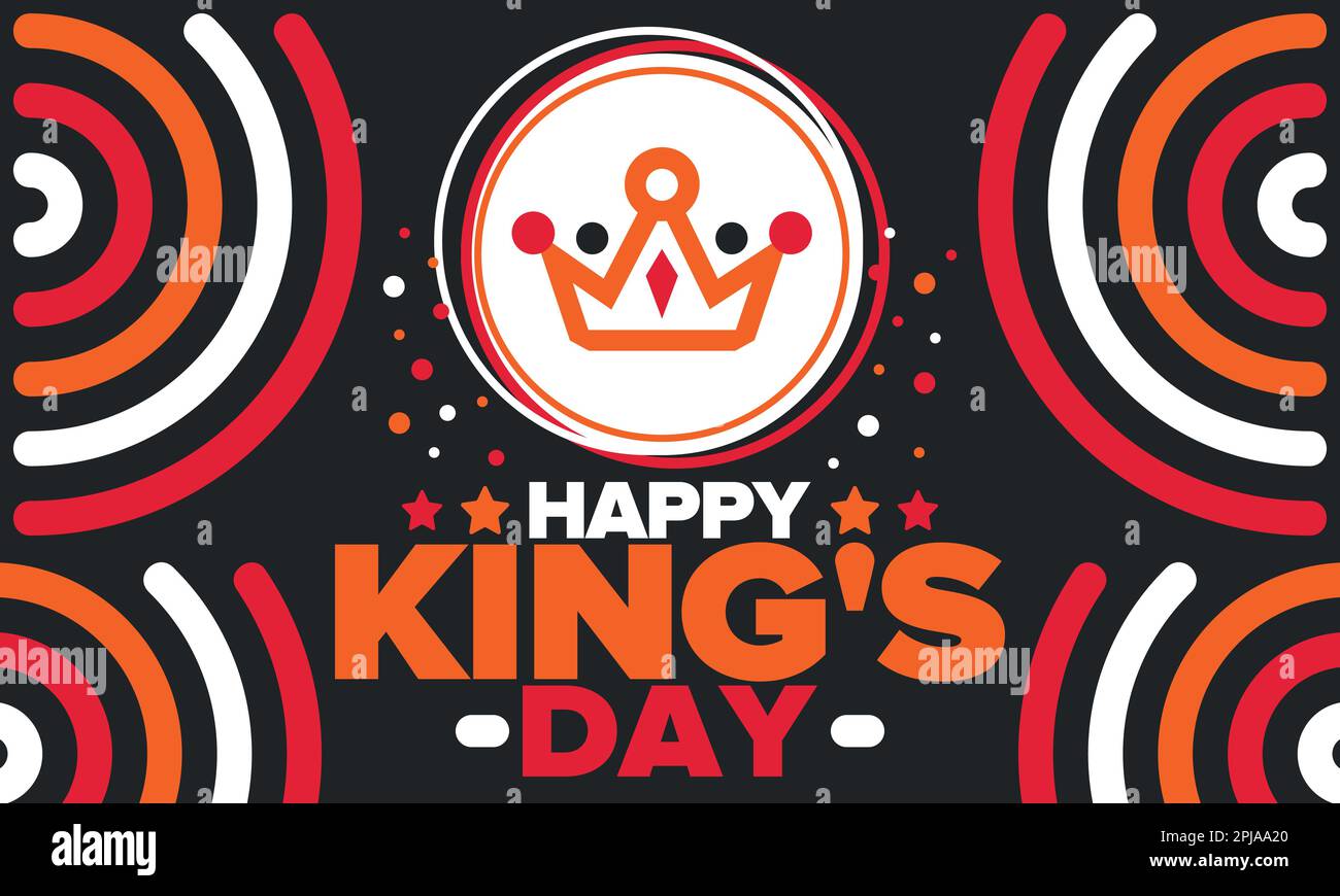 King’s Day in Netherlands. Koningsdag in Dutch. Birthday of His Majesty King. Dutch royal family. Orange colour or orange madness. Vector Stock Vector