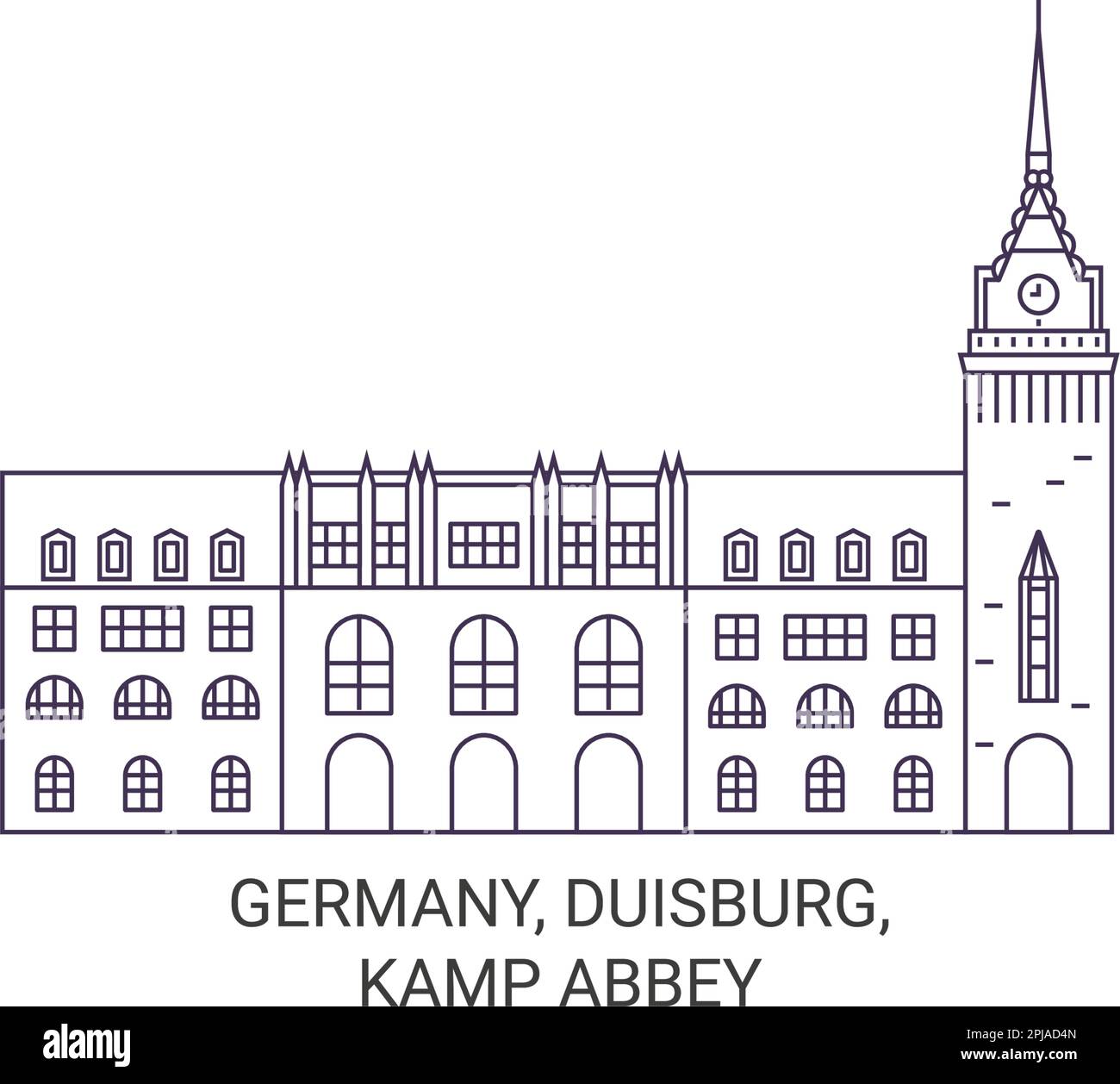 Germany, Duisburg, Kamp Abbey travel landmark vector illustration Stock Vector