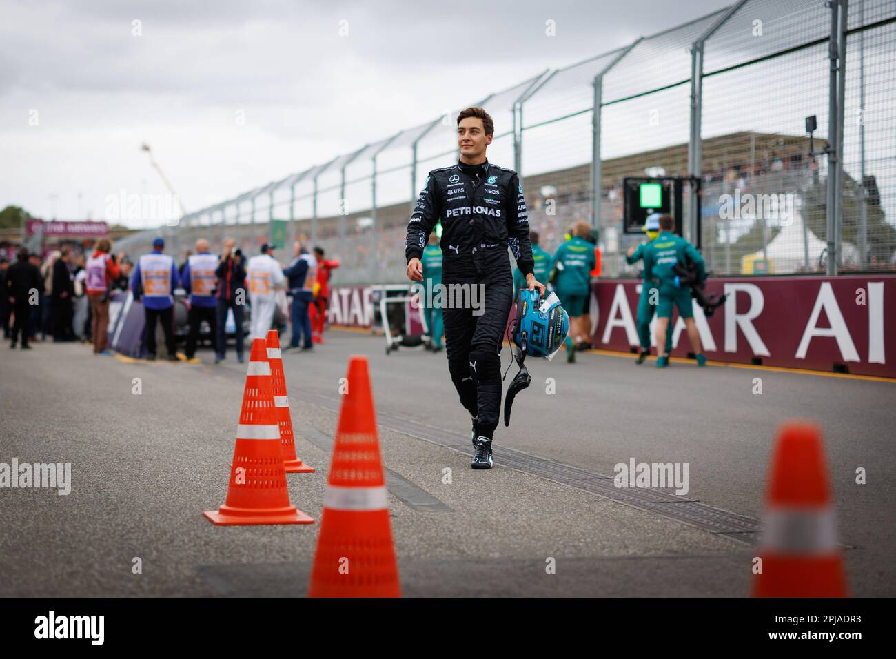 Albert Park, 1 April 2023 George Russell (GBR) of team Mercedes after the qualifying session. corleve/Alamy Live News Stock Photo