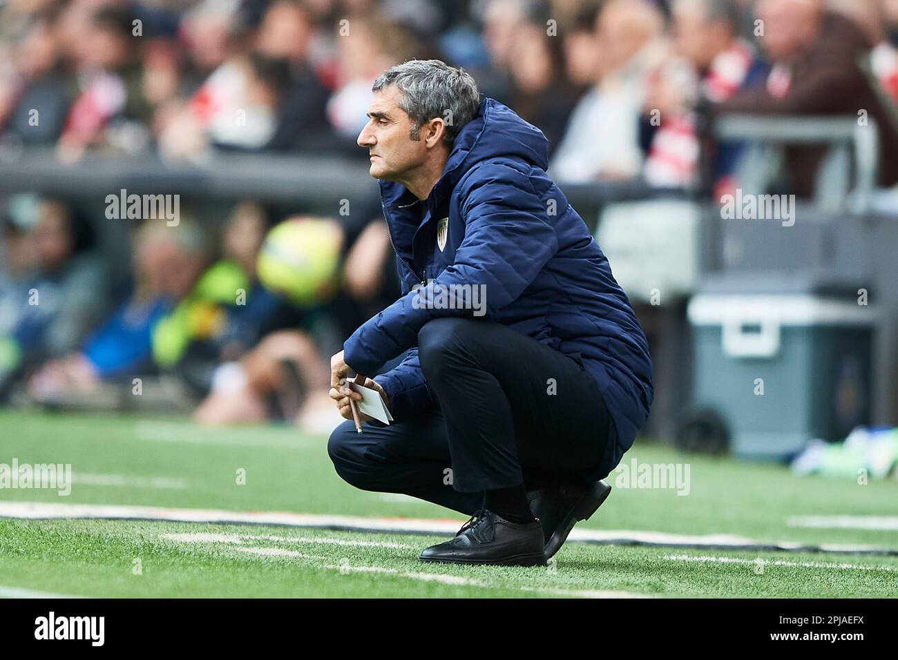 Athletic Club head coach Ernesto Valverde during the La Liga match between Athletic Club and Getafe CF played at San Mames Stadium on April 01, 2023 in Bilbao, Spain. (Photo by Cesar Ortiz / PRESSIN) Credit: PRESSINPHOTO SPORTS AGENCY/Alamy Live News Stock Photo