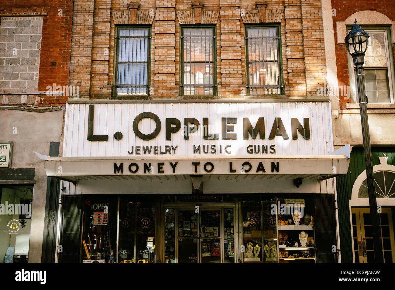 L. Oppleman pawn shop vintage storefront, Lynchburg, Virginia Stock