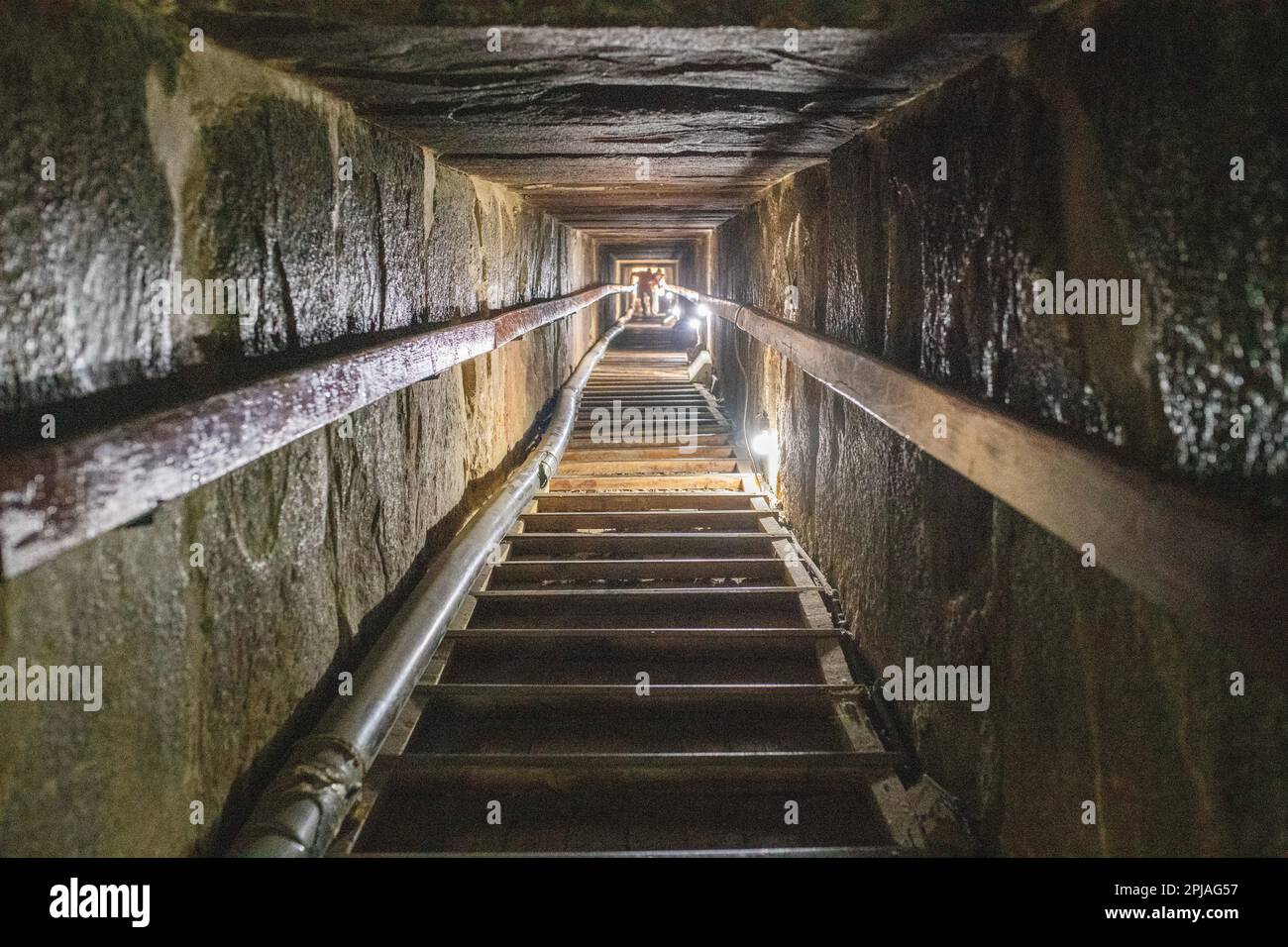 Looking down the tunnel of stairs into the Red Pyramid in the