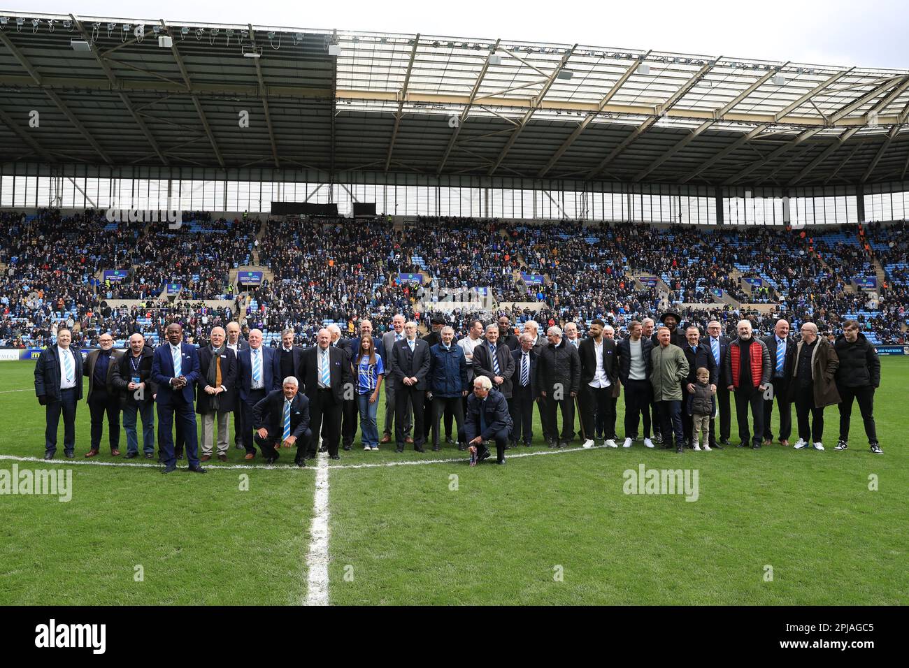 Coventry City legends pose for a photo at half-time of the Sky Bet Championship match at the Coventry Building Society Arena, Coventry. Picture date: Saturday April 1, 2023. Stock Photo