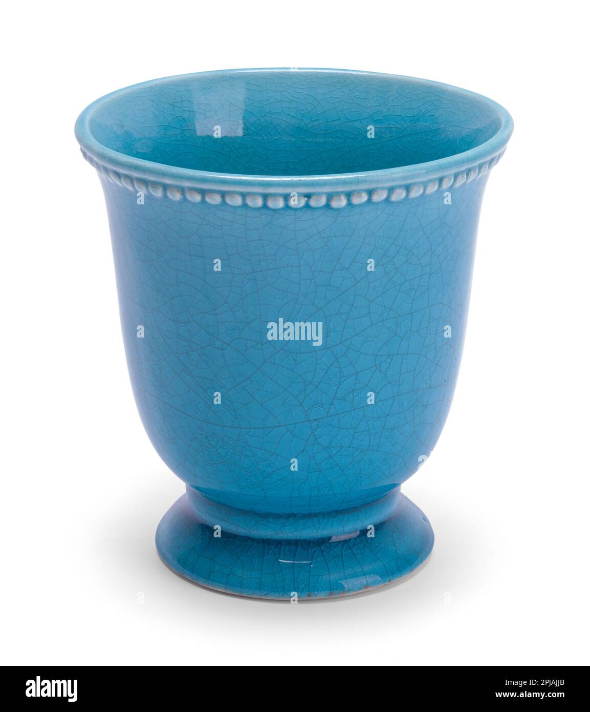 Small Aqua Blue Vase Cut Out on White. Stock Photo