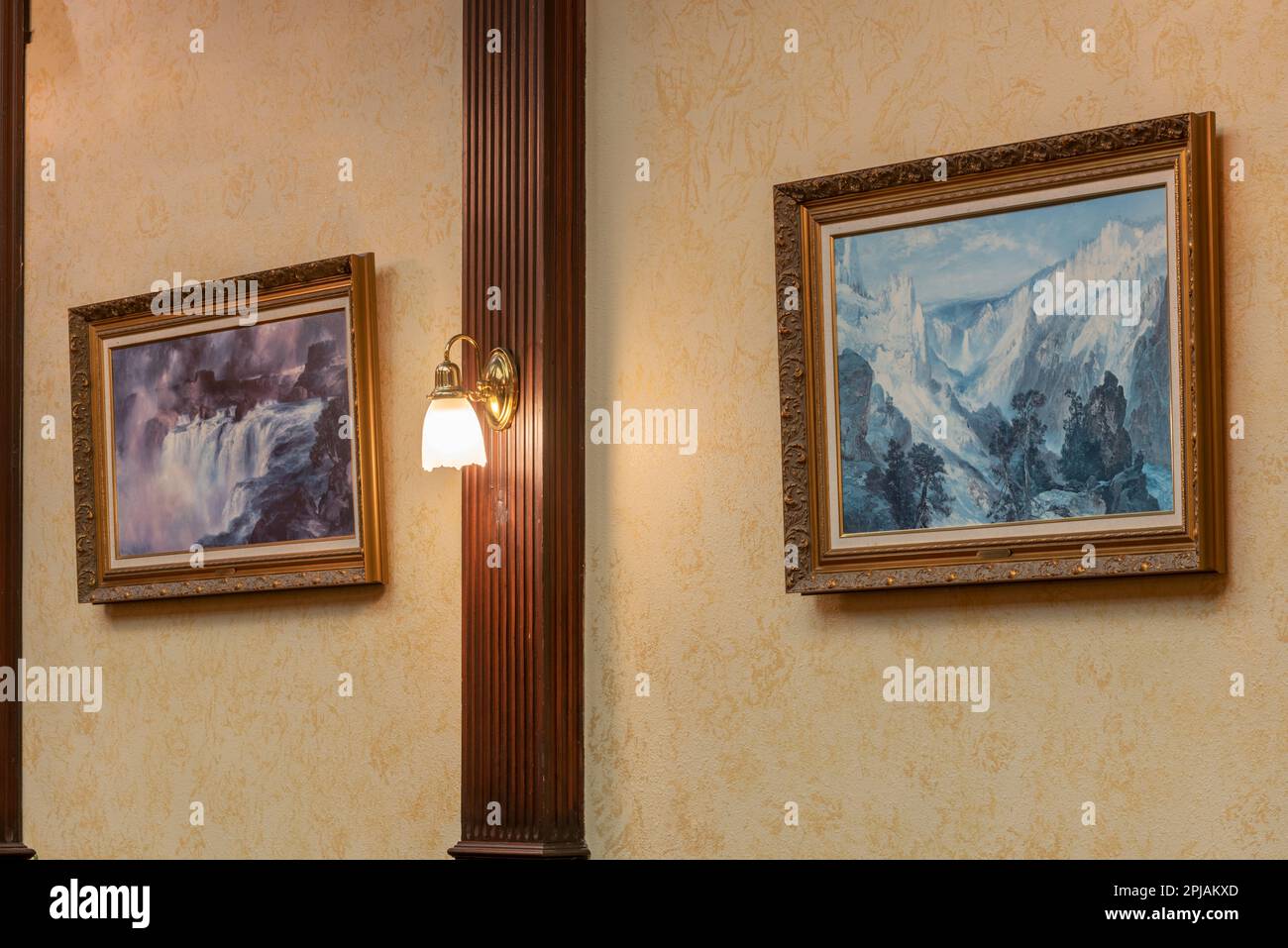 Paintings in the historic Geiser Grand Hotel in Baker City, Oregon. Stock Photo