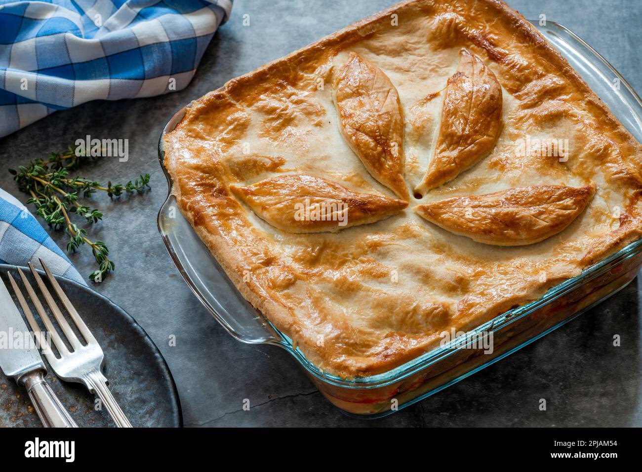 Basque chicken and chorizo pie Stock Photo - Alamy