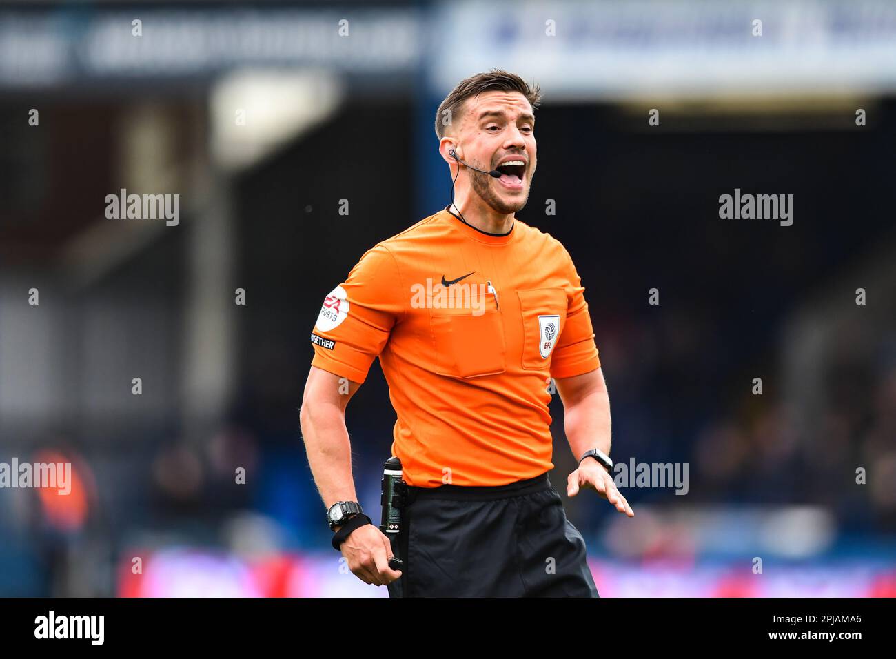 Referee Thomas Kirk (Match referee) during the Sky Bet League 1 match between Peterborough and Oxford United at London Road, Peterborough on Saturday 1st April 2023. (Photo: Kevin Hodgson | MI News) Credit: MI News & Sport /Alamy Live News Stock Photo