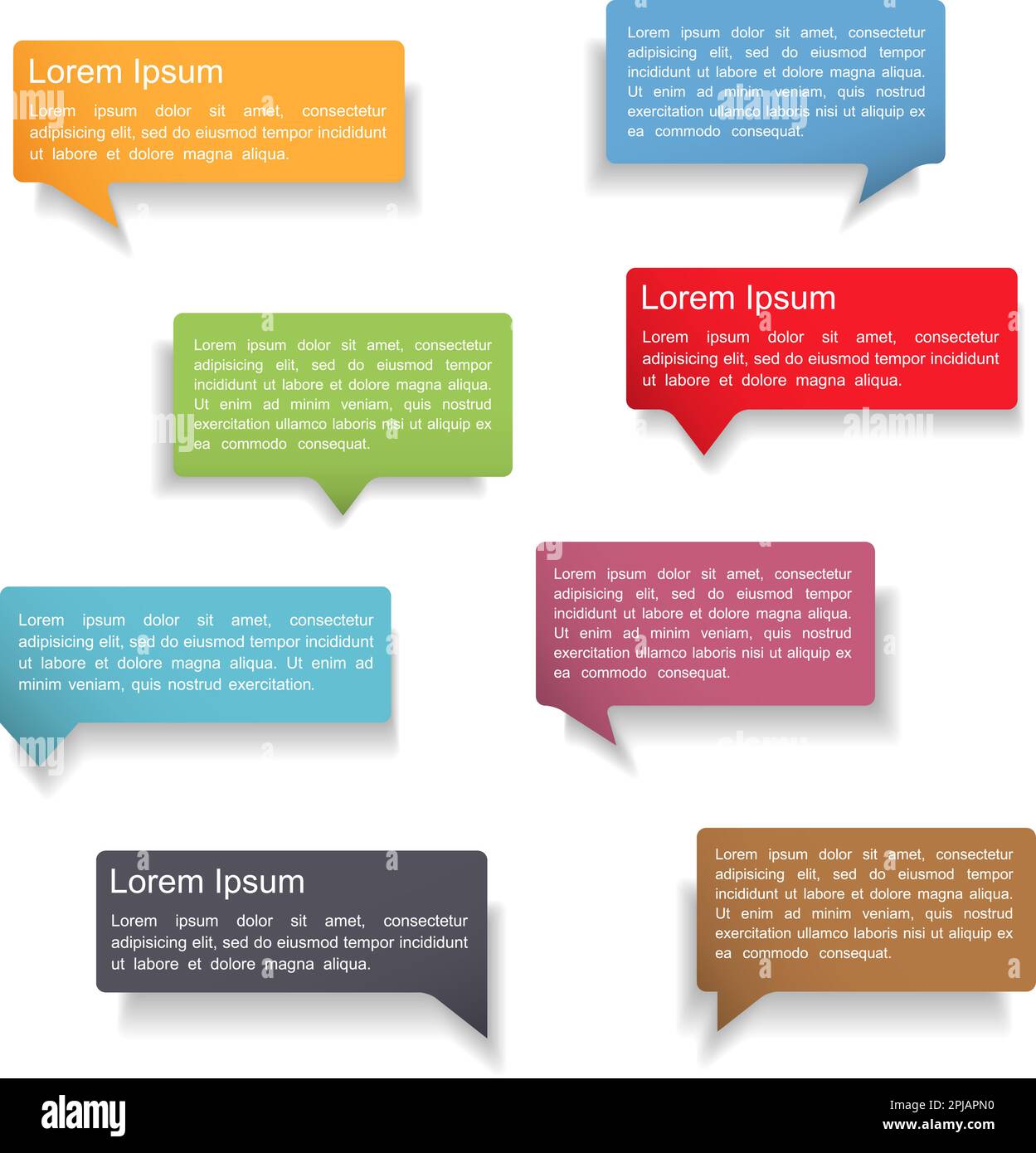 Set of colorful speech bubbles with shadows on white background, vector ...