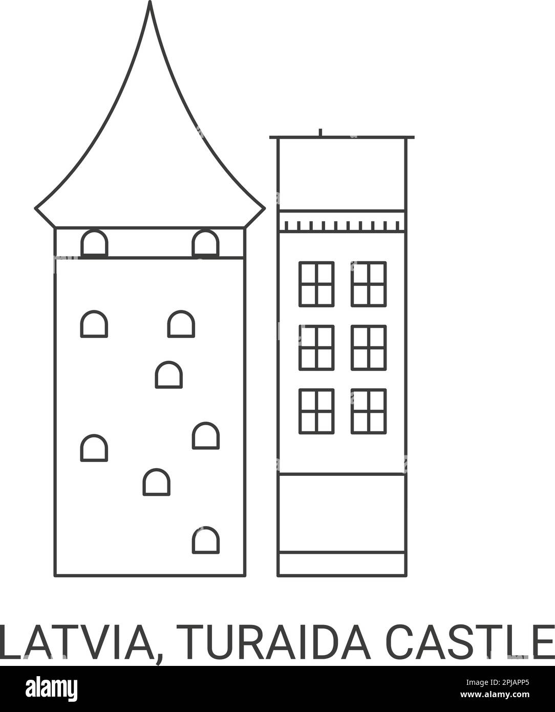Latvia, Turaida Castle, travel landmark vector illustration Stock Vector