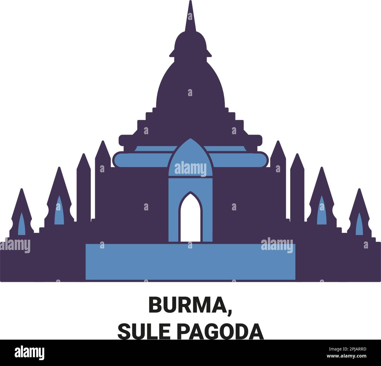 Burma, Sule Pagoda travel landmark vector illustration Stock Vector